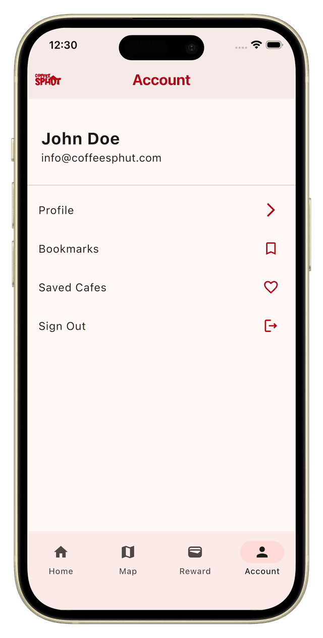 Coffee Sphut account screen